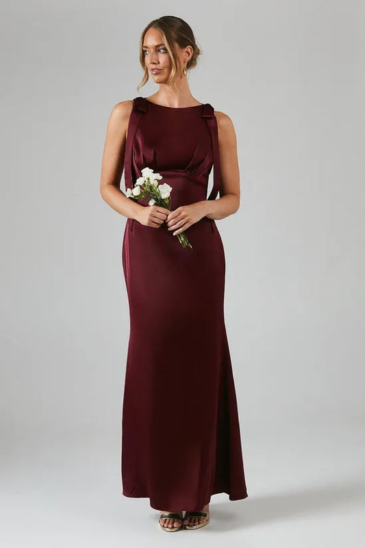 Coast Honoured Sleeveless High Neck Tie Shoulder Satin Maxi Bridesmaid Dress