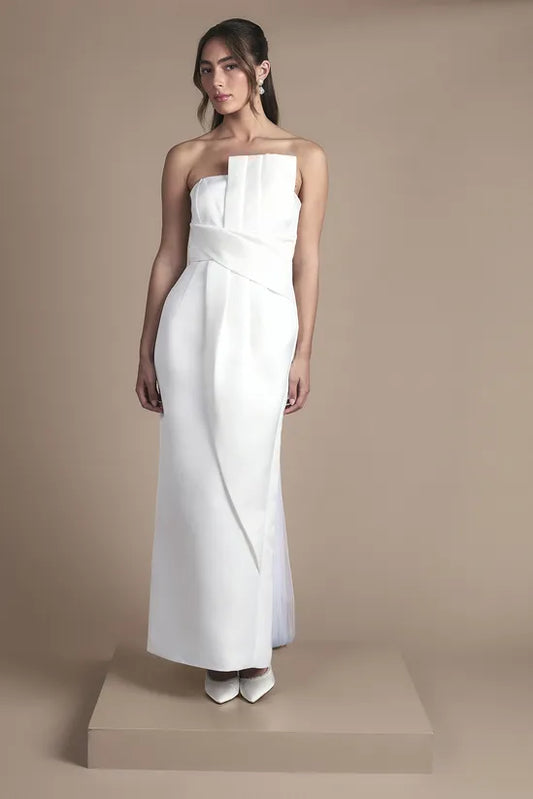 Strapless Oversized Bow and Twist Waist Detail Column Maxi Wedding Dress