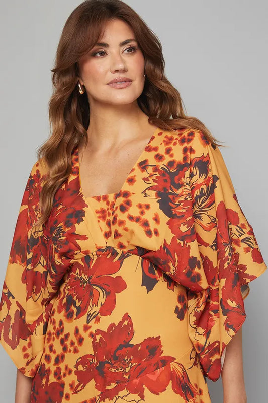 Floral Kimono Sleeve Tiered Maxi Dress