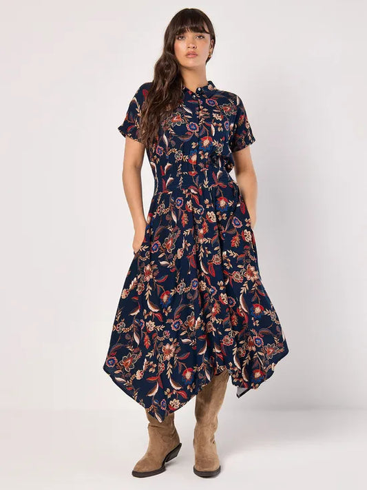 Sarasa Floral Shirt Midi Dress